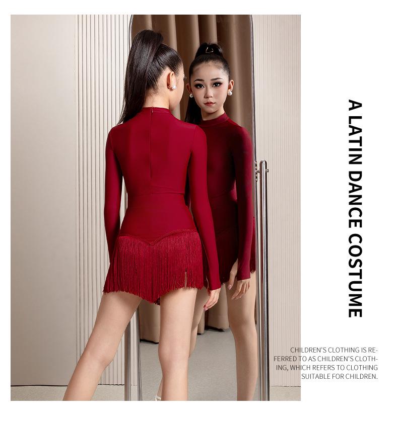 Qi Mei 2025 Kostým pro dívky na latinskoamerické tance – Set s třásňovou sukní pro soutěž & trénink