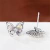 Cute Small Butterfly Multicolor Tiny Zircon Stud Earrings For Women Vintage Silver Color Wedding Earring Valentine Jewelry Gifts