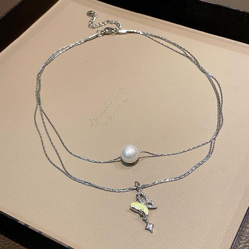 Butterfly Drop Oil Pearl Faux Crystal Necklace Versatile High-end Clavicle Chain Niche Design Jewelry Women