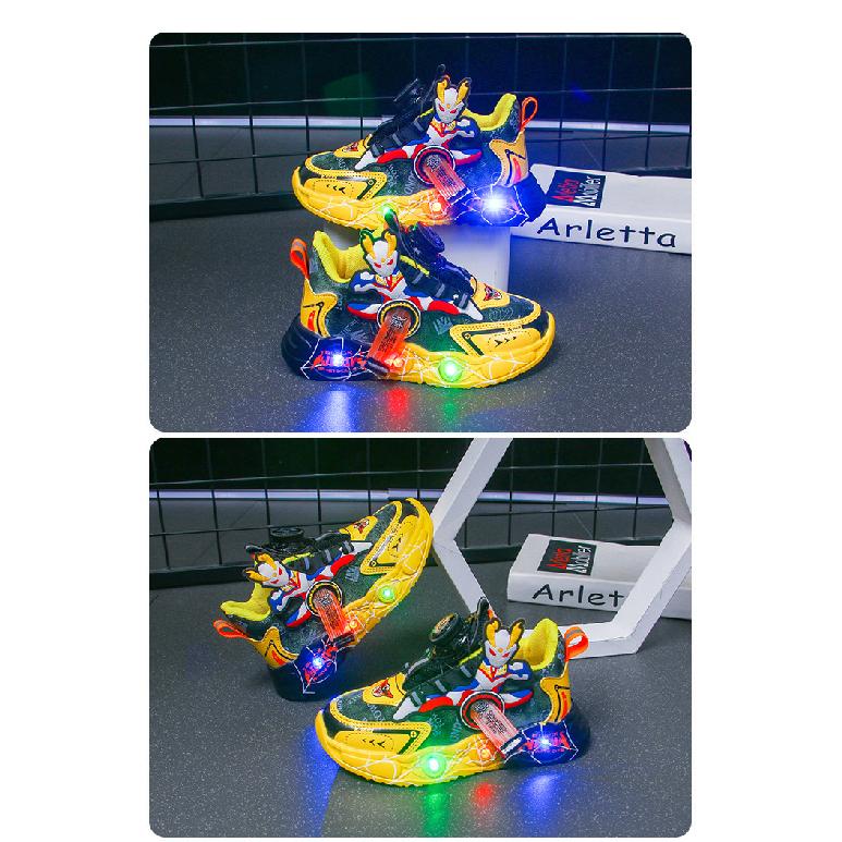 Boys Ultraman Sports Shoes Children's Light-Up Shoes Boys Running Shoes Rotating Button Soft Sole Shoes