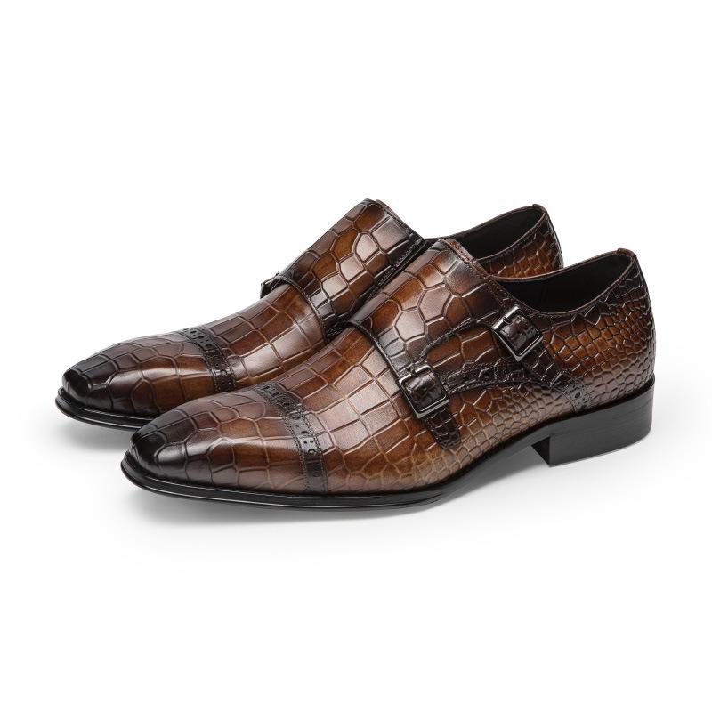 Men's Genuine Leather Slip-On Monk Shoes - Square Toe Business Casual