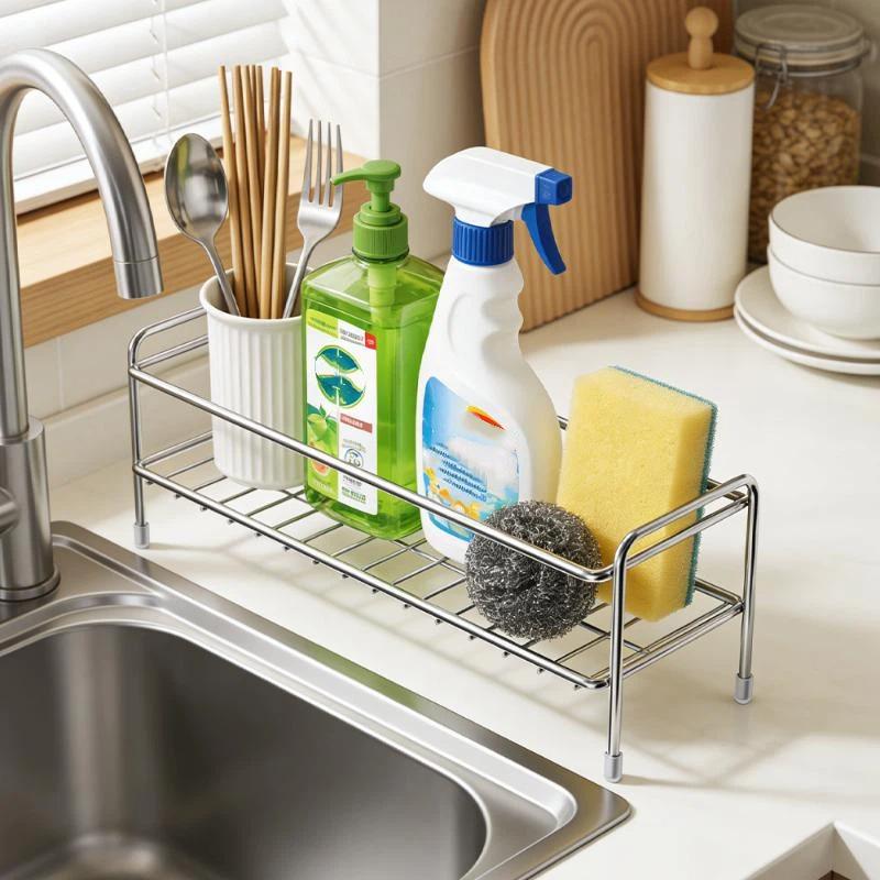 Modern Stainless Steel Sink Caddy for Sponge Storage Ideal for Kitchen Countertop