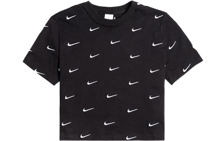 Nike All Over Swoosh Logo Cropped T Shirt Black CK4092-010 XXS