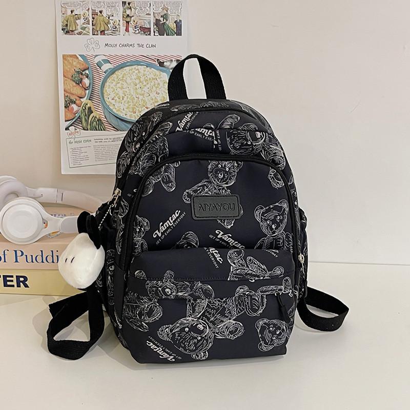 Charming Bear Pattern Backpack Versatile Lightweight Nylon School Bag For Casual Style