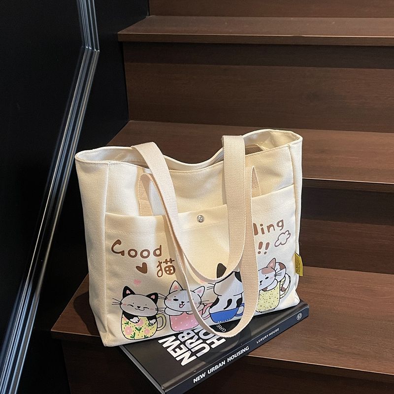 

Casual Large Capacity Canvas Bag Women 2025 New Trendy Fashion Handbag Commuter Tote Bag Class Shoulder Bag Beige