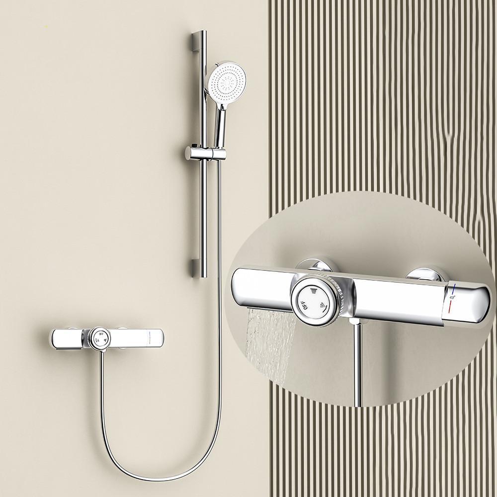 Bathroom Bathtub Faucet Set Wall Mounted Brass 2ways Shower Faucet Set Grey Chrome Thermostatic Shower Faucet Set Brass