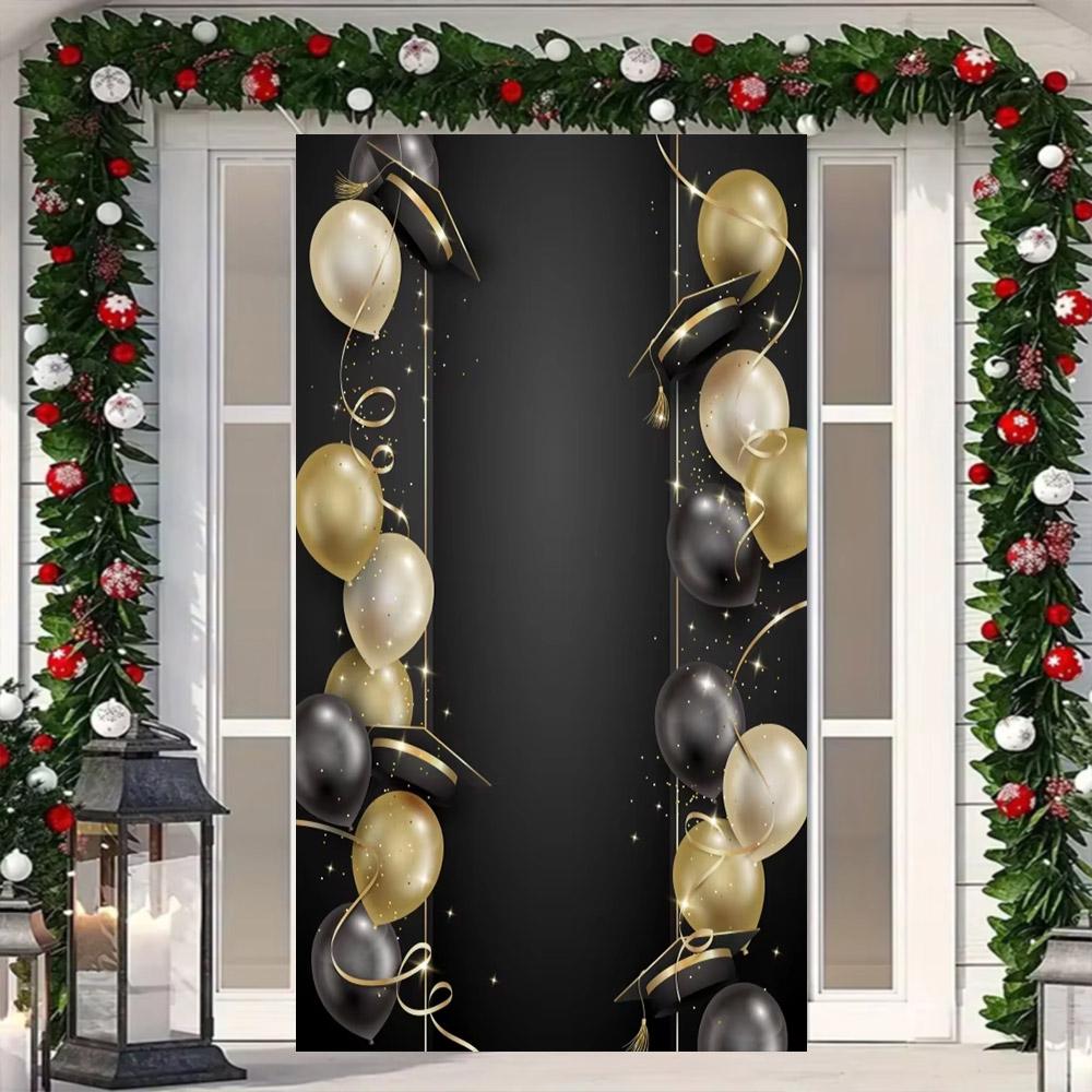 Abschlussfoto-Hintergrund, Glückwünsche, Abschlussfeier, Abschlusskappe mit gold-schwarzem Pailletten, Plakat mit personalisiertem Text, Banner