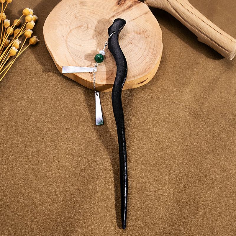New Chinese Style Bamboo Slice Tassel Earrings National Trend Retro Cool Long Section Geometric Beading Elegant Wooden Hairpin Female