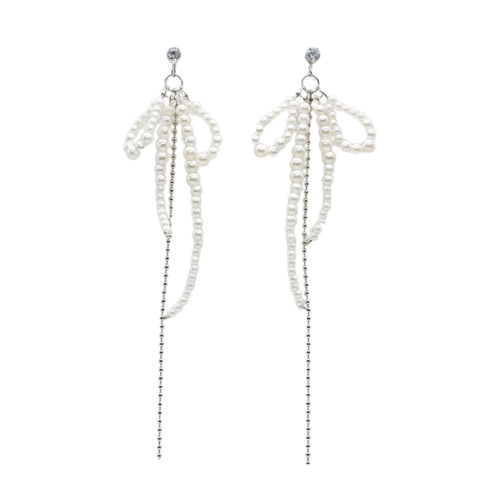 

Sweet Cool Dangle Earrings Fashion Pearl Bowknot Tassels Pendant Earrings Temperament Drop Earrings Woman Party Jewelry
