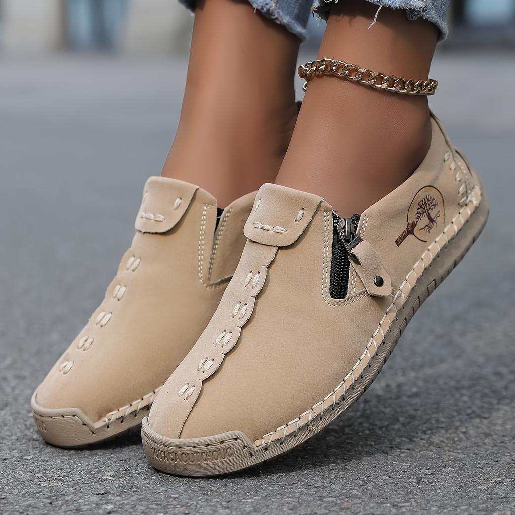 Mocasini Casual de Damă Făcuți Manual - Potriviți pentru 10 Ocazii, Adidași Slip-On Confortabili și Durabili cu Închidere cu Fermoar