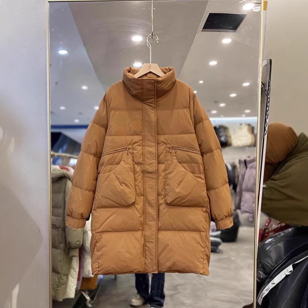 2024 Winter Women's Thick Mid-length Casual Stand Collar White Duck Down Jacket