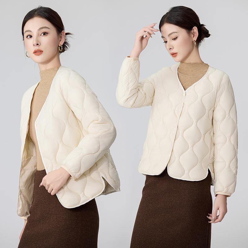 

Легкая хлопковая куртка без воротника для осени/зимы - Теплая, приталенного кроя для дома или улицы L (recommended 115-130) грязно-белый