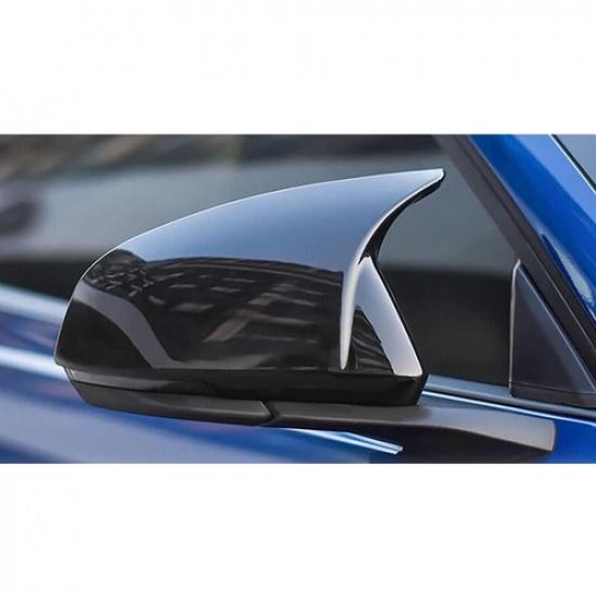 Gloss Black Horn Mirror Cover 2X For 2015~2022 Ford Mustang With LED Turn Signal