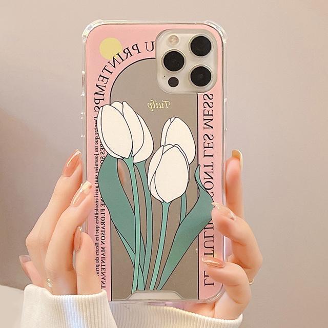 

Зеркальный противоударный чехол с милым медведем, планетой и цветком для Iphone 11 12 Pro Max 13 Mini Xsmax Xr X 8 7 Plus Se 2020 2022, задняя крышка For iPhone 13 Mini