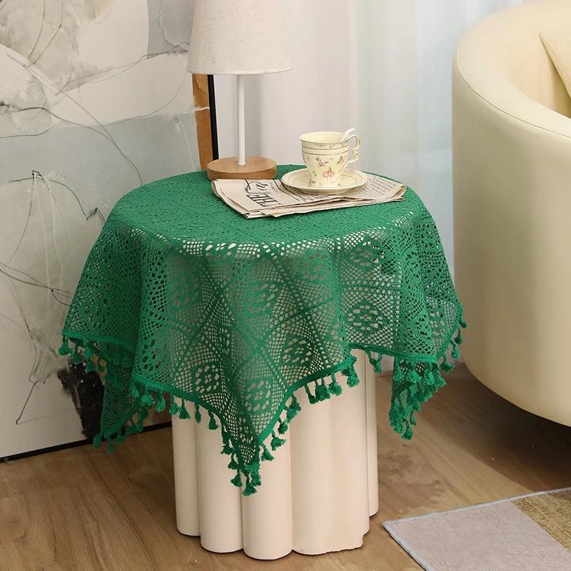 

Черная полая чайная скатерть, зеленый стол, флаг, кружевная скатерть, винтажная пасторальная американская сельская хлопковая скатерть с кисточками, крышка стола 110x110cm 1pcs