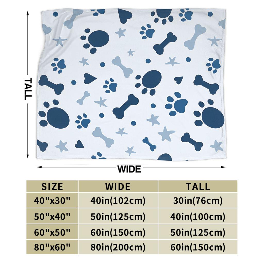 Dog Paw Print and Bone Flannel Blankets Winter Warm Soft Throw Blanket Living Room Pattern Bedspread Sofa Bed Cover
