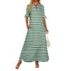 Ladies Casual Fashion Temperament Elegant Waist Striped Long Dress