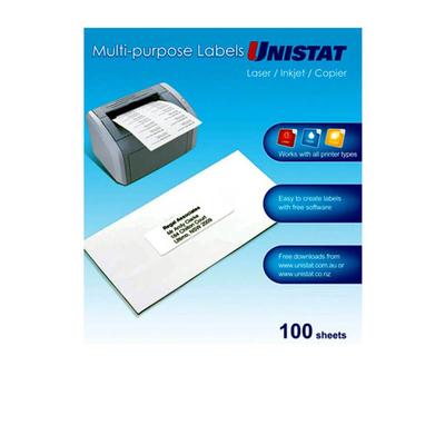 Unistat Laser/Inkjet/Kopier Rückseitenschlitz Etiketten 100er Pack (1/Bogen)