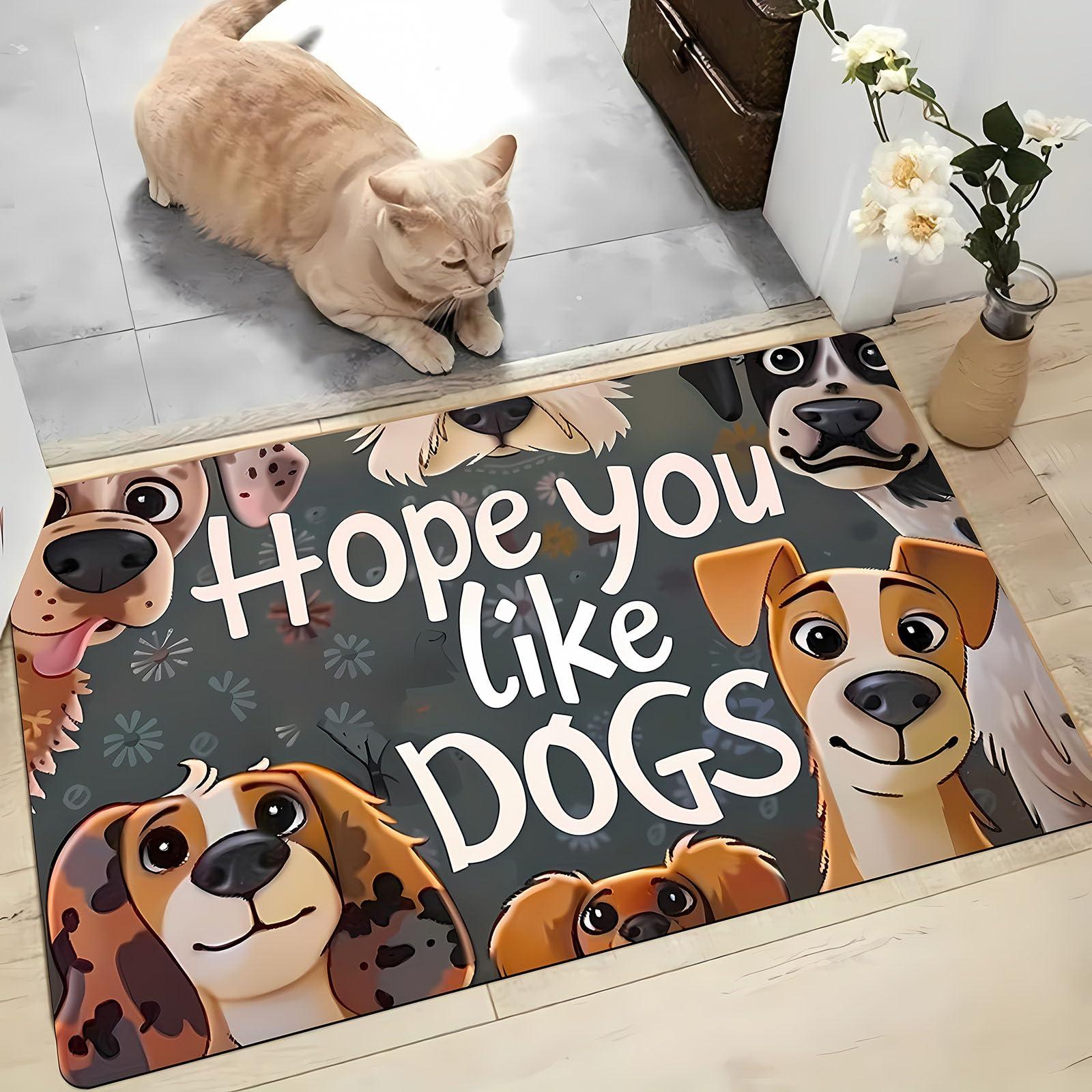 VIKAMA Adorable Cartoon Puppy Welcome Doormat Indoor/Outdoor Entrance Floor Mat Non-Slip, Stain-Resistant Rug Home Decor 40x60cm 16x24inch