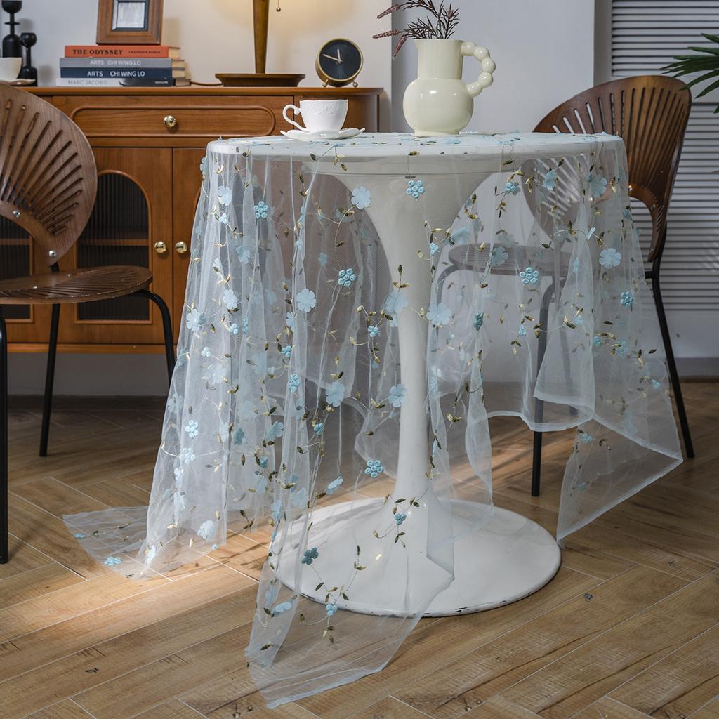 Christmas Transparent Lace Tablecloth White Rectangular Colorful Embroidered Flower Table Cloth Cover for Home Party Supplies