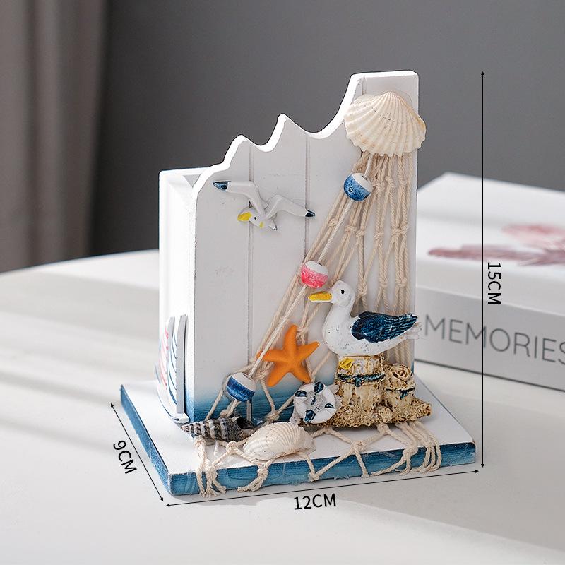 Mediterranean style creative pen holder storage box, ocean style home wood office desktop decoration gift