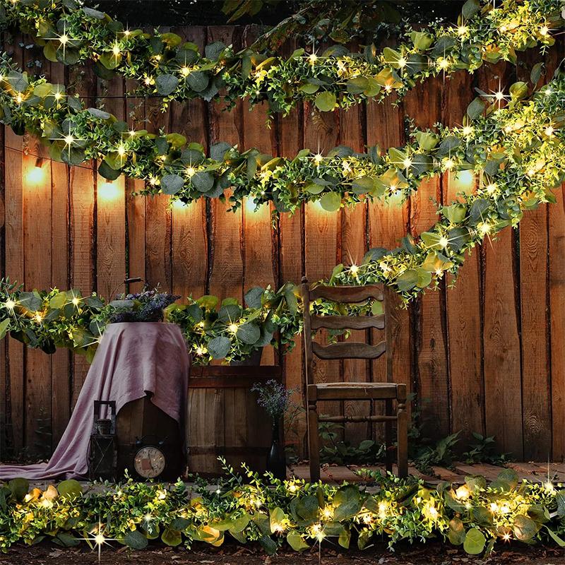 Artificial Eucalyptus Leaves Greenery Garland Fake Plant Spring Vines With Led for Wedding Room Party Decoration Accessories