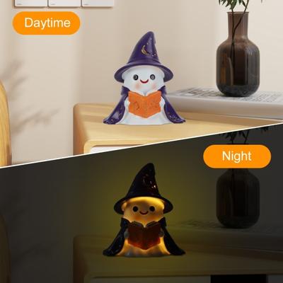 1/2ks Okouzlující kouzelník duch noční světlo Halloween čtení knihy duch LED lampa domácí ložnice dětský pokoj dekorace dárek pro milovníky knih