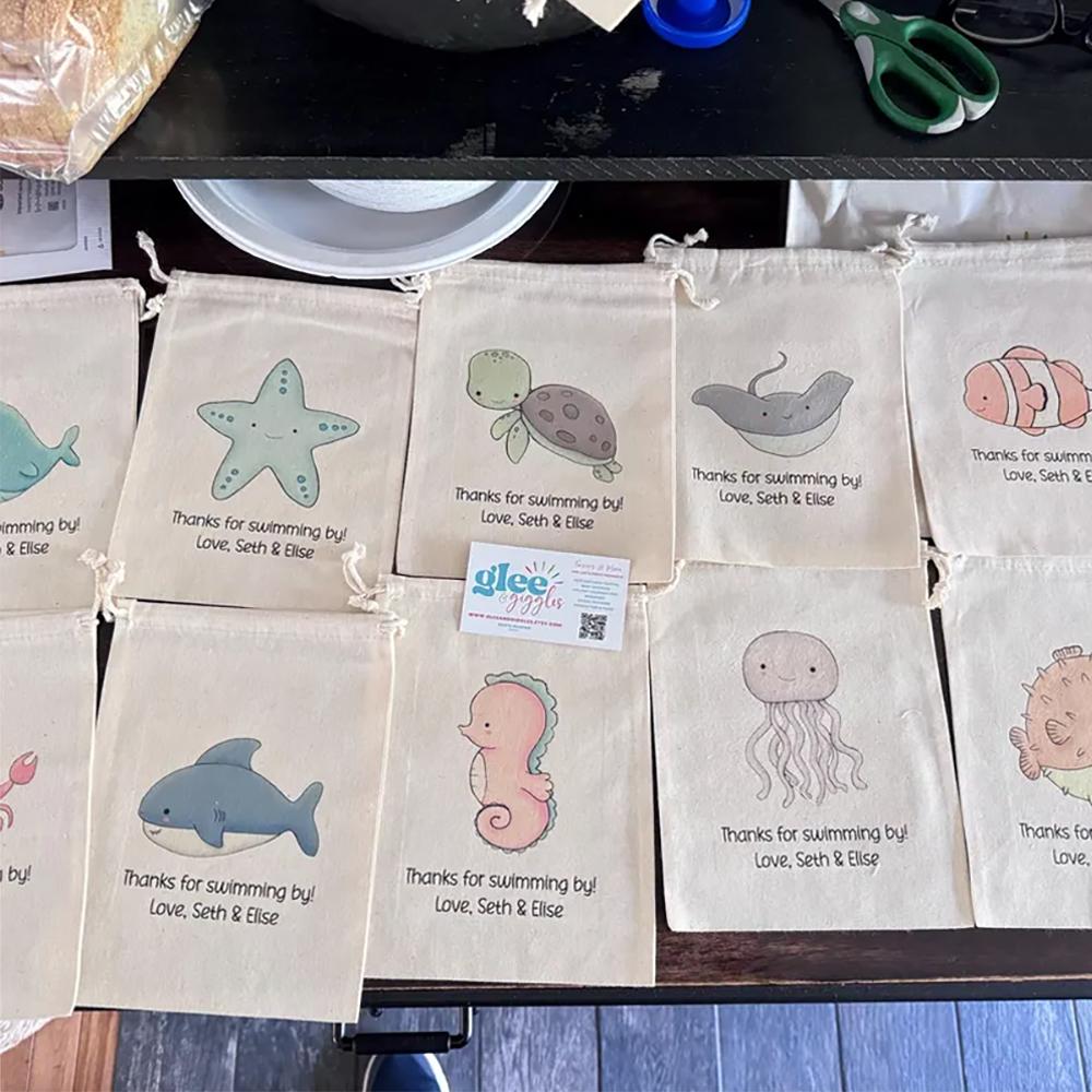 Custom 5Pcs Under The Sea Party Favor Bags Sea Animal Drawstring Goodie Bags Birthday Decor Supplies New Born Baby Shower Gift