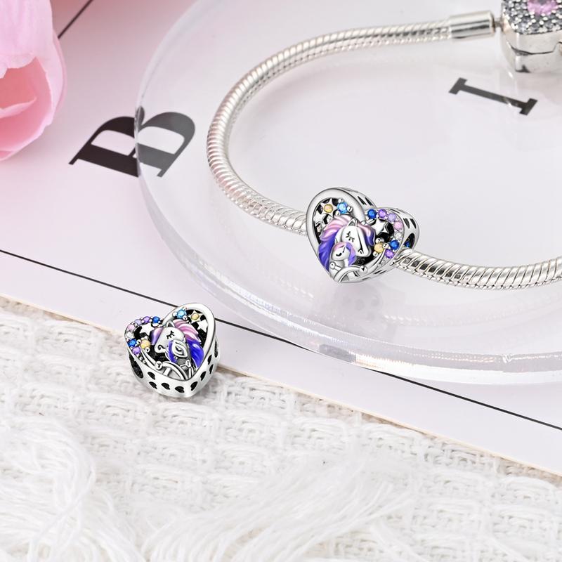 Charms Kupfer Lila-Rosa Einhorn Eltern-Kind Perlen Passend für Charms Plata Original Armbandperlen Damen Schmuckherstellung DIY