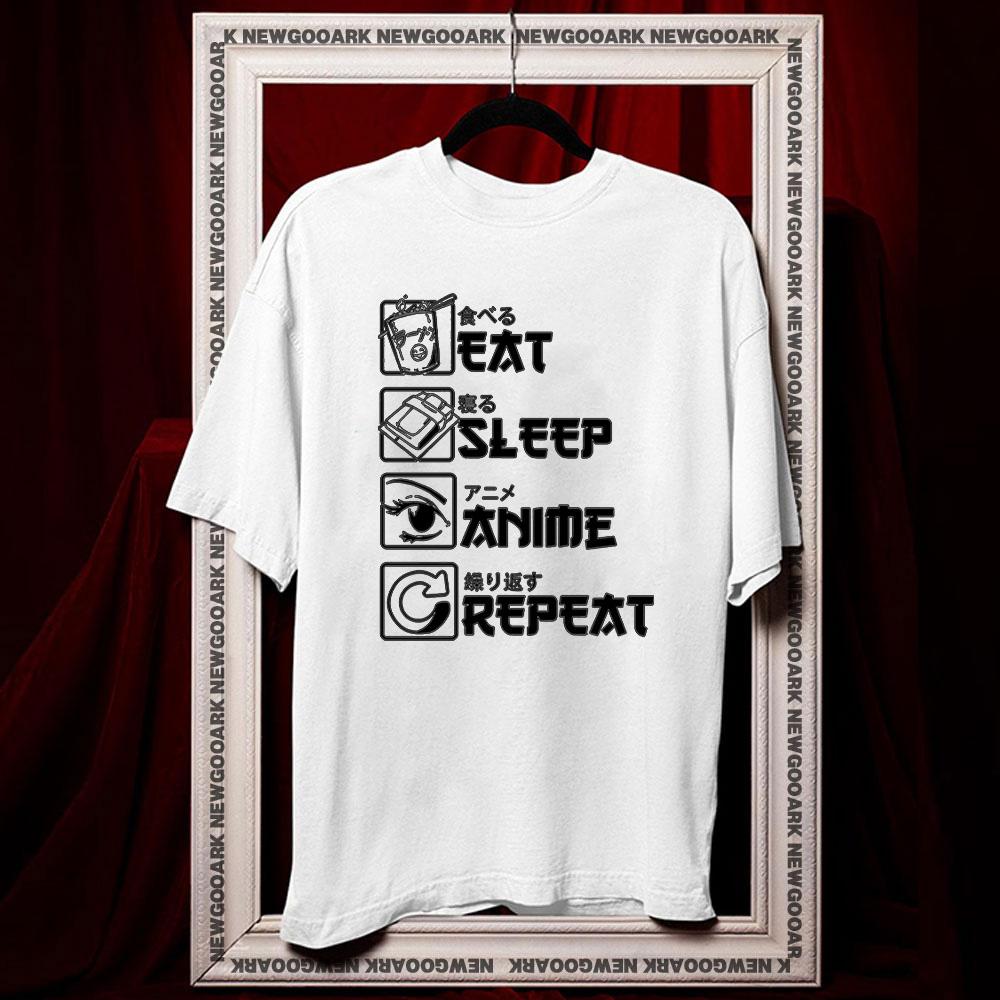 

Unisexs Anime T Shirt Funny Design Eat Sleep Repeat shirt Women Unisex Casual cotton printed t shirts Adult tops tee ropa hombre S