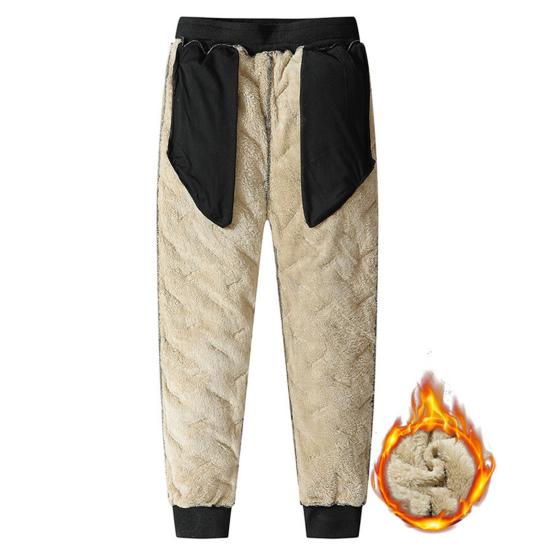 Męskie zimowe, pogrubione, polarowe spodnie do biegania, w pasie, z kieszeniami ze sznurkiem, w jednolitym kolorze, ciepłe spodnie dresowe