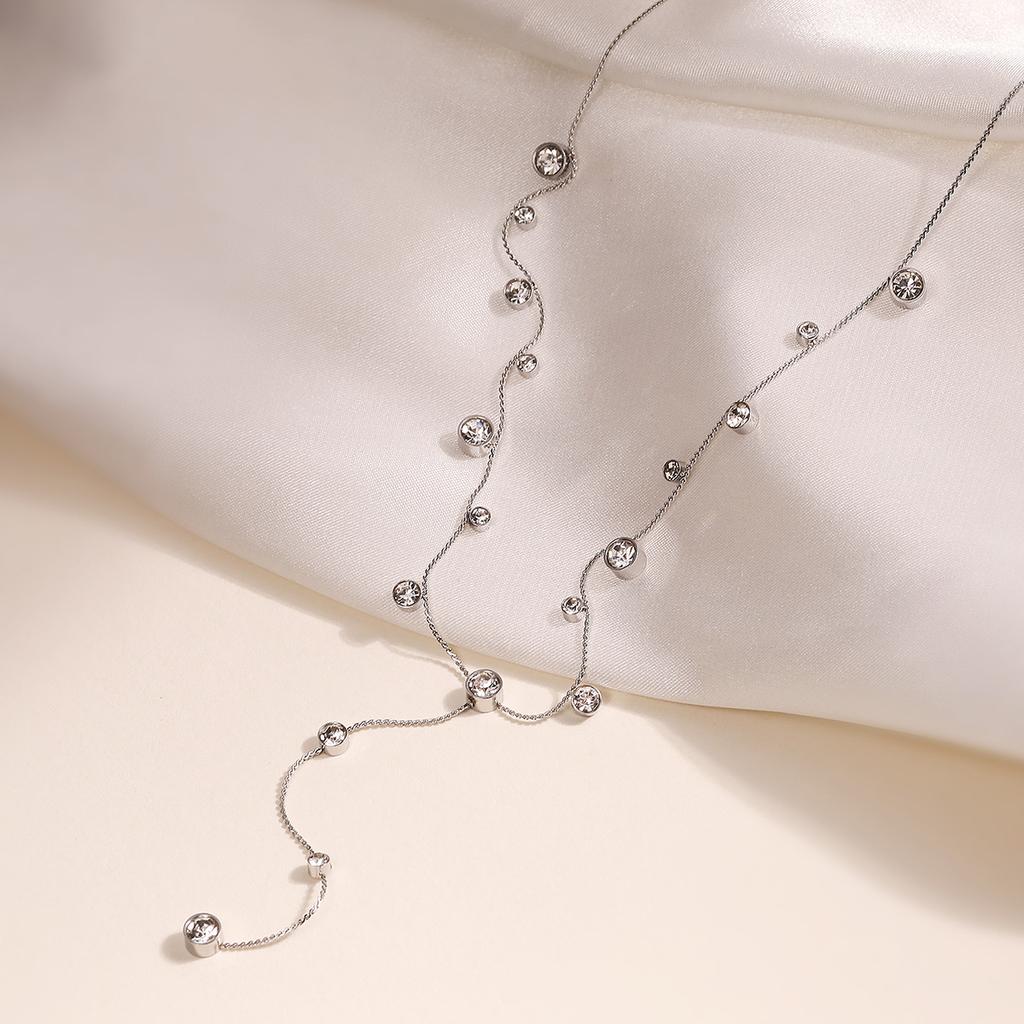 Tassel Advanced Long Necklace for Women Gold Plated Inlay Diamond Necklaces Fashionable Light Luxury Stainless Steel Jewelry