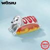 WOSTU 925 Silver Creative Hot Dog Dachshund Charm Tow tone Pet Claw print Beads Heart Handcuff Pendant Fit DIY Bracelet Necklace