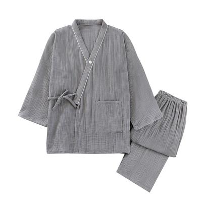 Long Double Layer Top and Bottom Japanese Gentle On the Sweat Quick Room Hospital Loungewear [GREATCALL] Men's Pajamas, Sleeves, Gauze, 100% Cotton,