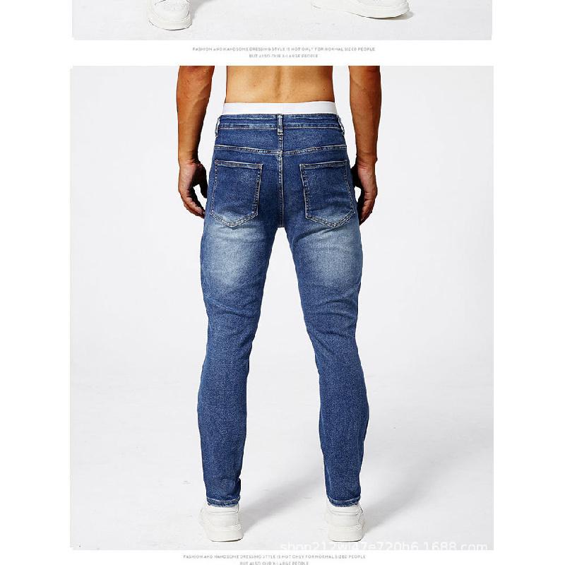 Jeans in stile motociclista da uomo, moda street europea, jeans skinny elasticizzati slim-fit, jeans dritti da uomo