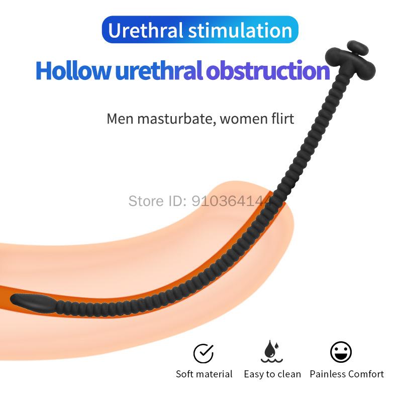 Male Hollow Urethral Catheter Urine Urethra Sounding Silicone Penis Plug Dildo Dilator Ejaculation Delay Sex Toys for Men Adults