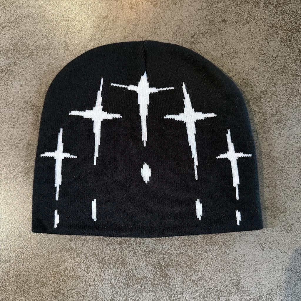 Retro Street Style Cross Knit Cap With Fluffy Acrylic Blend For Fall Winter