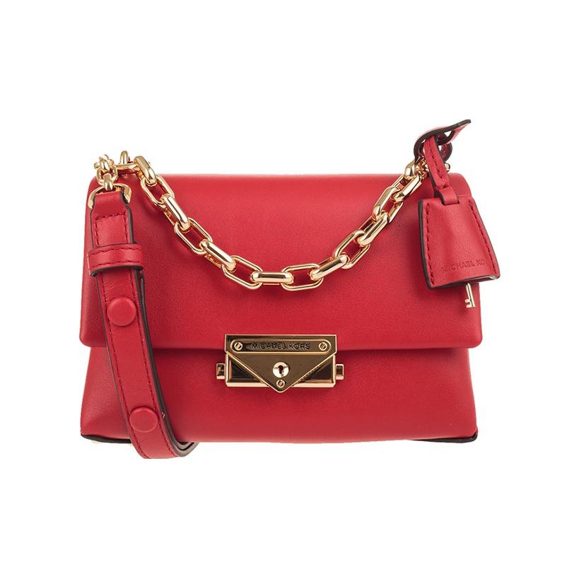 Michael Kors Cece Gold Buckle Flap Solid Color Chain Leather Shoulder Bag Women Handbags Red 32S9G0EC0L-BRIGHT-RED