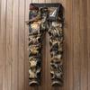 Vintage Straight Jeans Men Hole Moto Biker Denim Pants Fashion Tie-Dye Jean Trousers Without Belt