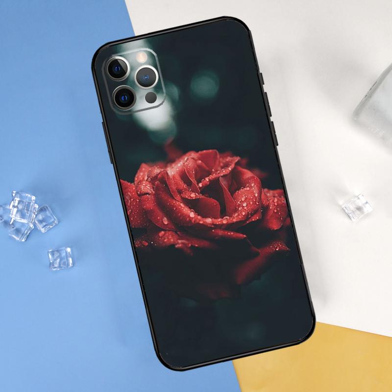 Red Rose Flower Phone Case For iPhone 16 Pro 15 Pro 11 13 14 Pro Max 12 Mini XR 16 15 Plus 16e Cover Shell