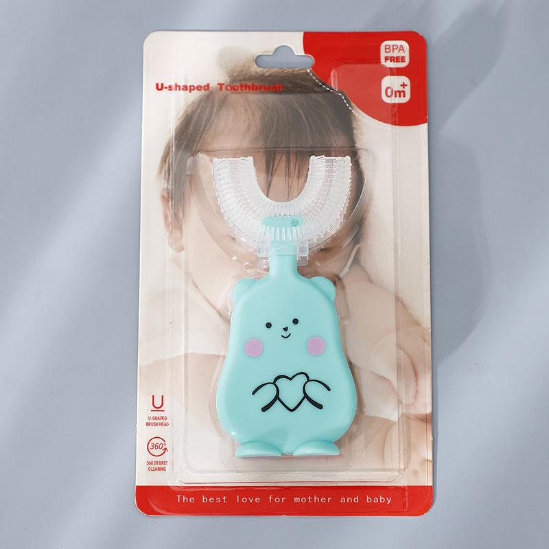 1 Peça Escova de dentes infantil em forma de U para bebês de 2 a 12 anos, escova de dentes infantil manual de silicone, desenho animado criativo