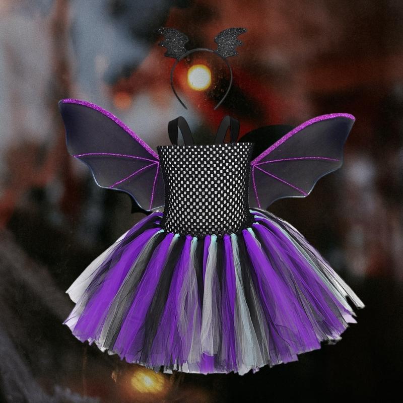 3Pcs Bat Wing Tutus Dress Headband Set Halloween Vampires Cosplay Costume Set for Kids Girls Bat Costumes Accessories