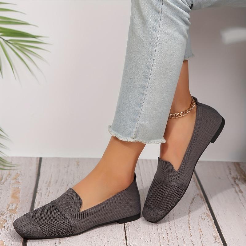 Women's Solid Color Daily Shoes, Slip On Soft Sole Flat Breathable Knitted Shoes, Lightweight Low-top Shoes