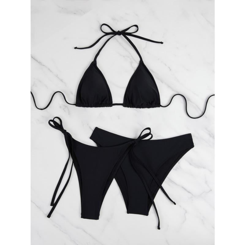 

New sexy neck strap triangle cup three-piece split swimsuit women L