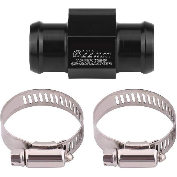 Motorcycle Water Temp Sensor Adapter, 18mm, 22mm (Optional), Black, Aluminum Alloy, Universal Fit, Includes 2 Clamps, Modern Style, Water Heater Use