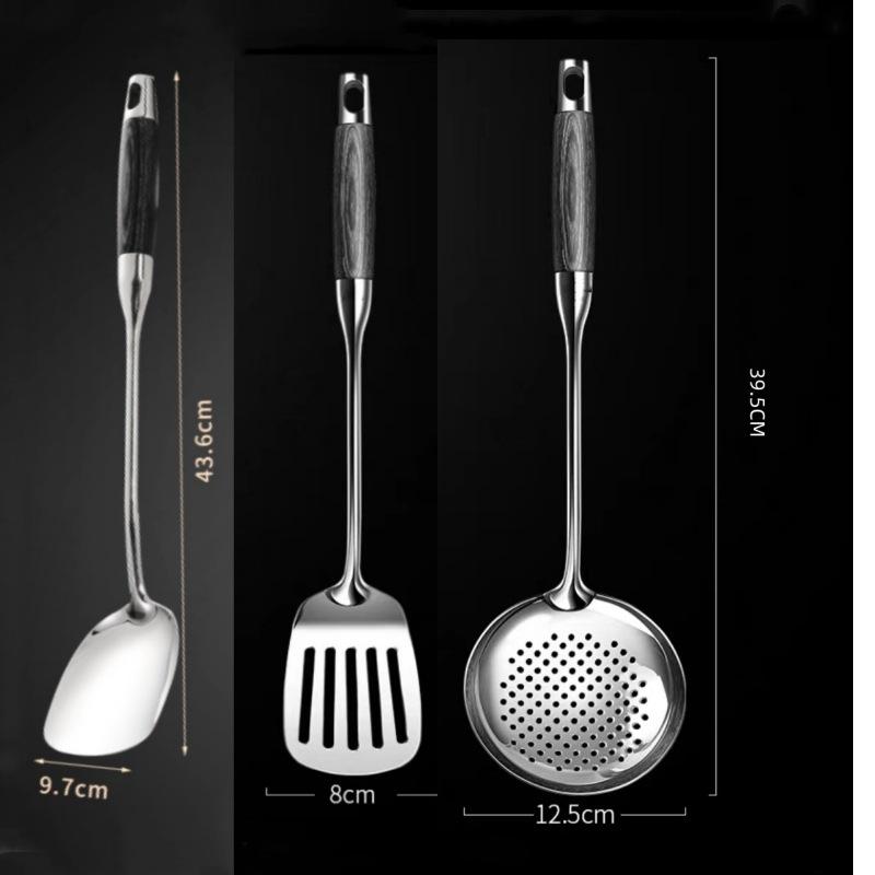 Ebony & Stainless Steel Kitchen Utensil Set with Spatula and Ladle