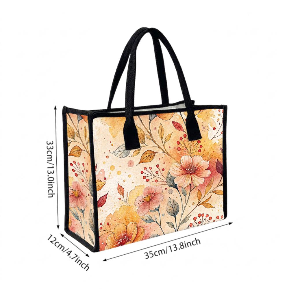 Watercolor Floral Print Tote Bag Fashion Casual Large Capacity Daily Handbag for Women Outdoor Travel Shopping Portable Shoulder Bag