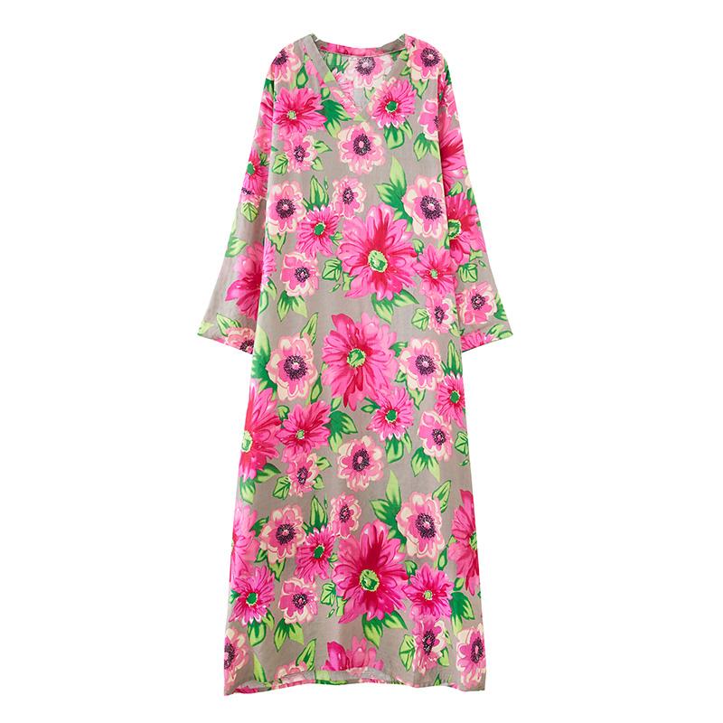 DIMANAF New 2025 Women Plus Size Spring Dress Vintage Floral Loose Basic Elegant Long Dress Cotton Casual