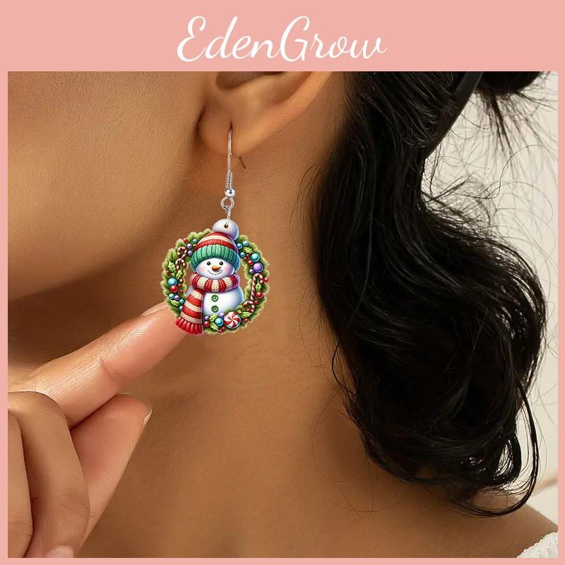 Christmas Acrylic Snowman Earrings With Printed Art For Winter Holiday Accessories