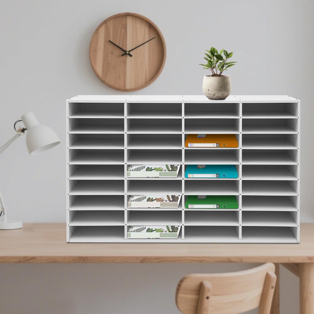 36-Slot White Desktop File Organizer, Modern Rectangular Office Mail Sorter, Large Document Holder, 80kg/176lbs Load-Bearing